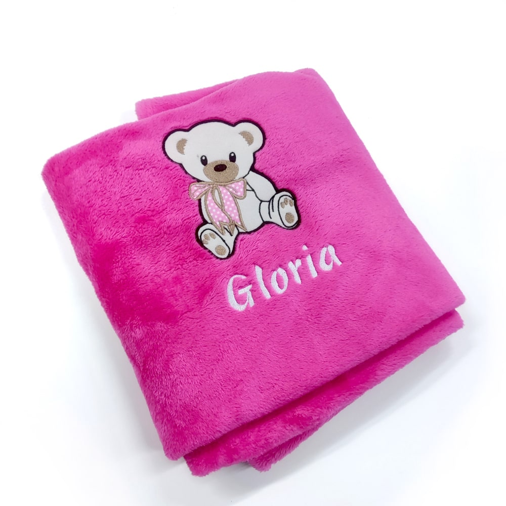 Pink personalized blanket with cute bear