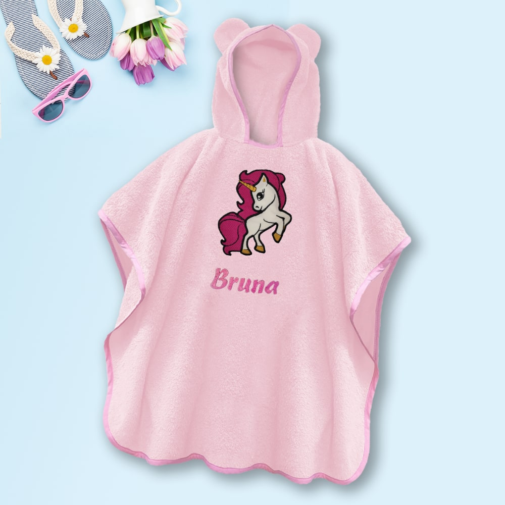 Pink personalized poncho for children